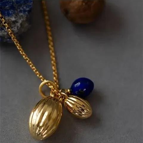 Literary Texture 'Nutmeg' Original Design Lapis Lazuli Long Sweater Necklace 2022 Fashion Exquisite Accessories Literary Texture 'Nutmeg' Original Design Lapis Lazuli Long Sweater Necklace 2022 Fashion Exquisite Accessories