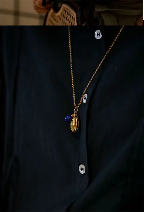 Literary Texture 'Nutmeg' Original Design Lapis Lazuli Long Sweater Necklace 2022 Fashion Exquisite Accessories Literary Texture 'Nutmeg' Original Design Lapis Lazuli Long Sweater Necklace 2022 Fashion Exquisite Accessories