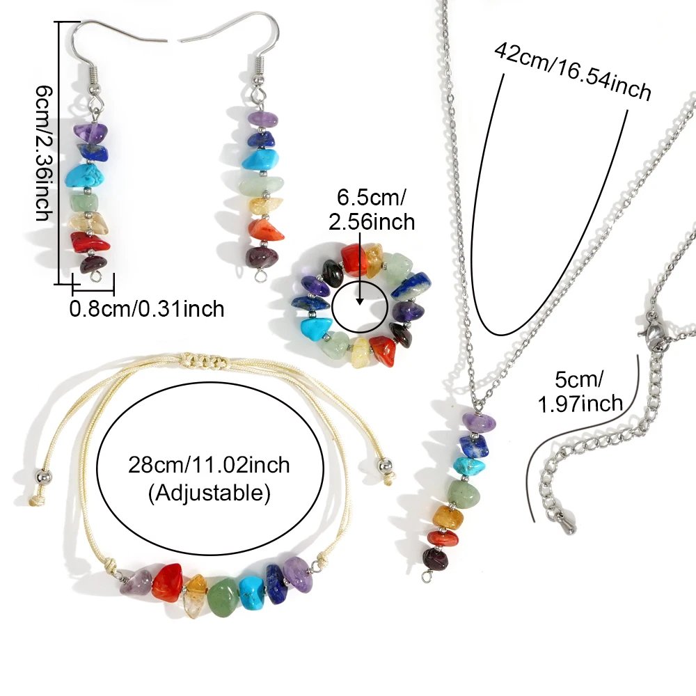 1pc/4pcs Vintage Bohemian Style Colorful Natural Stone Bracelet Necklace Earrings Suitable for Girls' Birthday Gifts 1pc/4pcs Vintage Bohemian Style Colorful Natural Stone Bracelet Necklace Earrings Suitable for Girls' Birthday Gifts