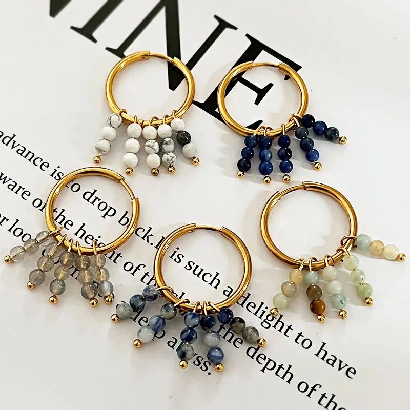 earrings Circle Hoop Earrings For Women Natural Gem Exaggerate Circle Earrings Drop Earrings Gold plated hoop earring Retro - Image 3