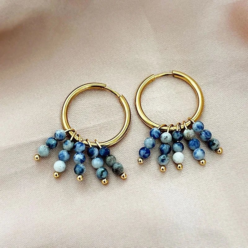 earrings Circle Hoop Earrings For Women Natural Gem Exaggerate Circle Earrings Drop Earrings Gold plated hoop earring Retro - Image 4