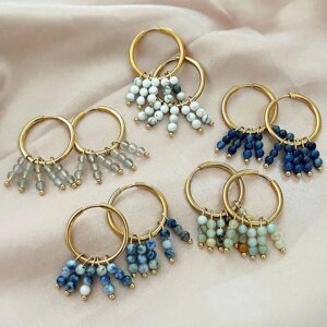 earrings Circle Hoop Earrings For Women Natural Gem Exaggerate Circle Earrings Drop Earrings Gold plated hoop earring Retro