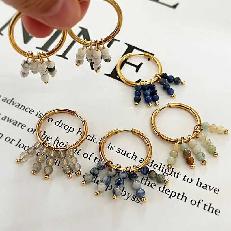 earrings Circle Hoop Earrings For Women Natural Gem Exaggerate Circle Earrings Drop Earrings Gold plated hoop earring Retro - Image 2