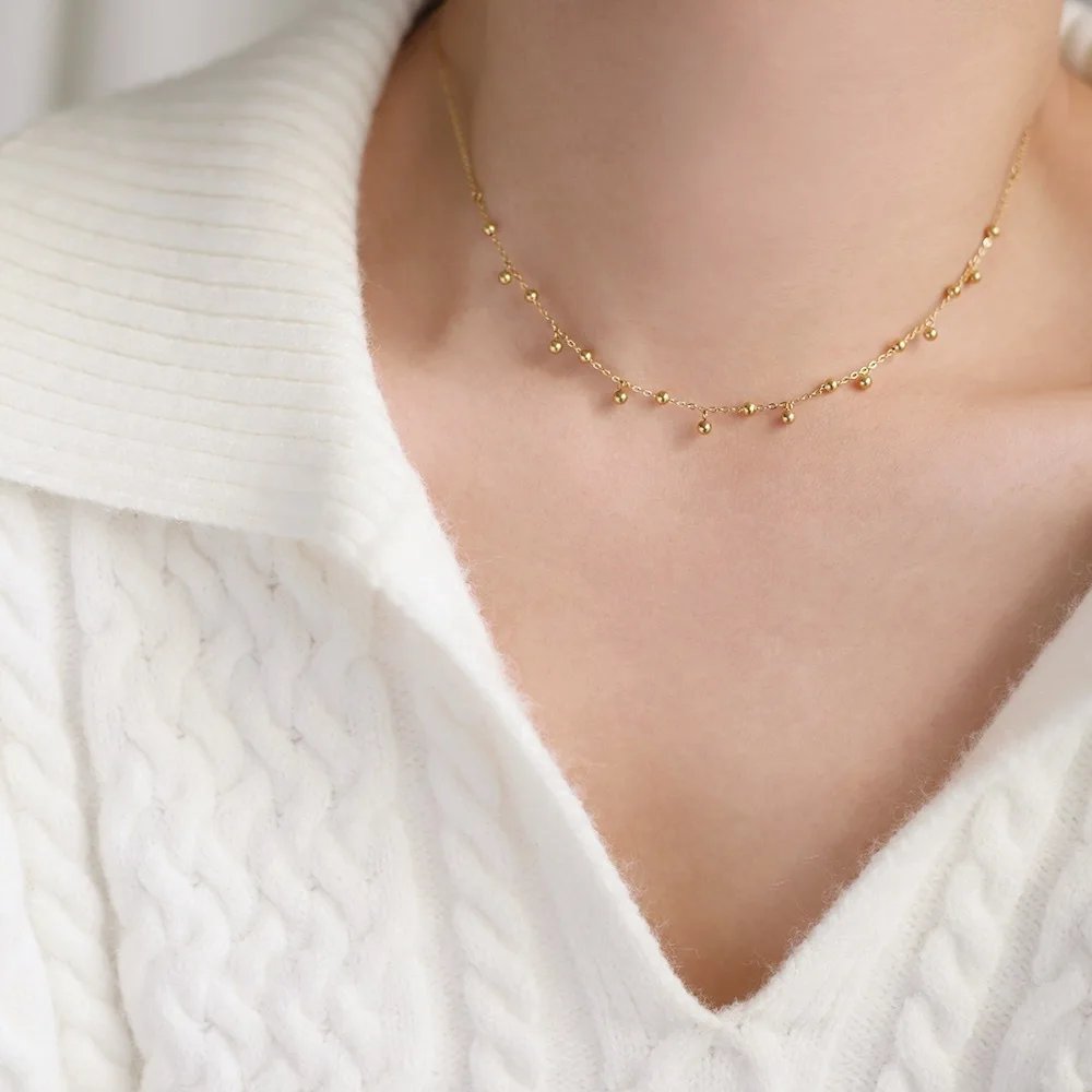 316L Gold Bean Tassel Necklace Waterproof Gold Plated Stainless Steel Choker High Quality Fashion Jewelry Gifts For Ladies