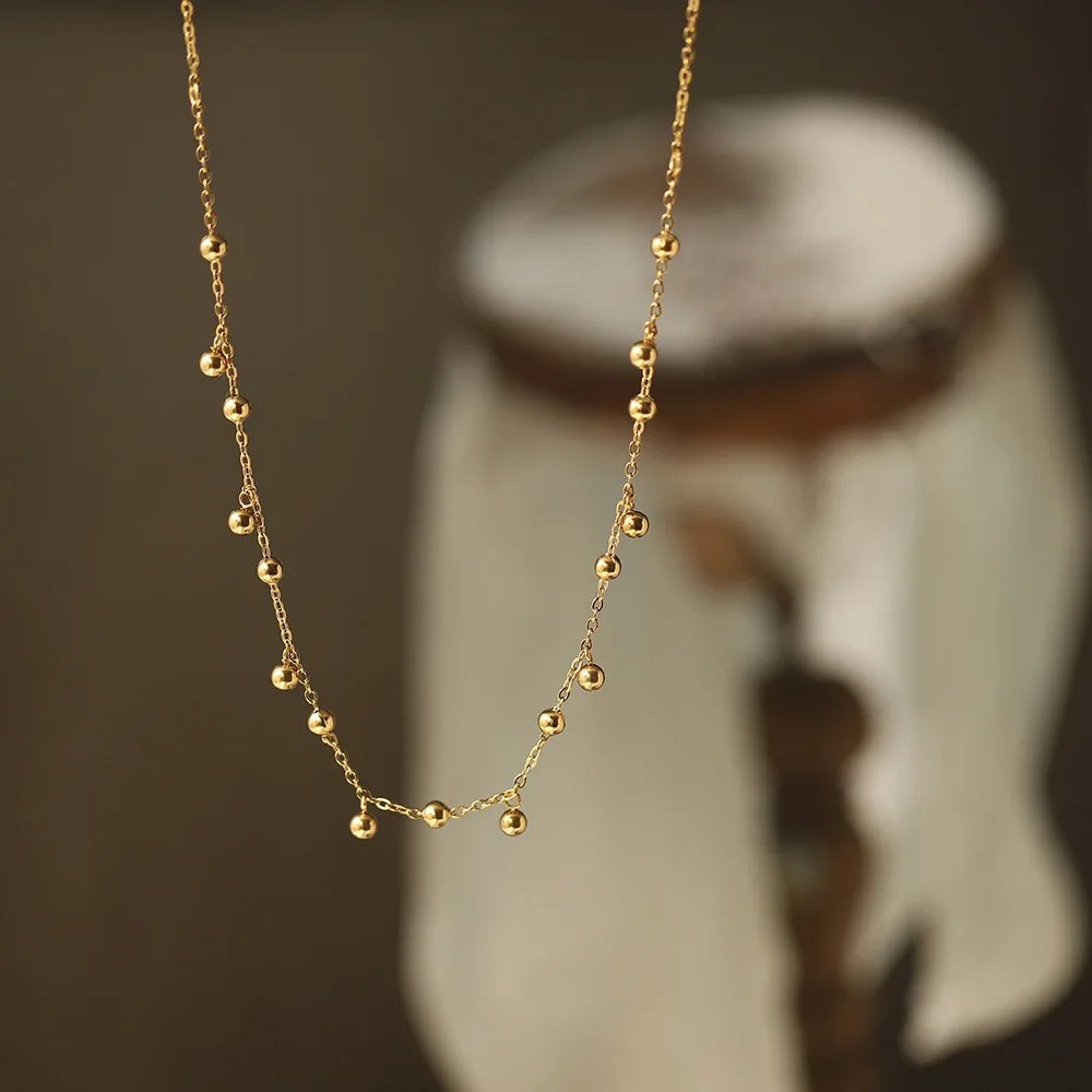 316L Gold Bean Tassel Necklace Waterproof Gold Plated Stainless Steel Choker High Quality Fashion Jewelry Gifts For Ladies