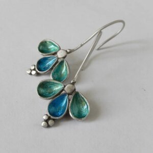 Vintage Silver Color Enamel Dangle Earrings Woman Water Droplet Party Daily Wear