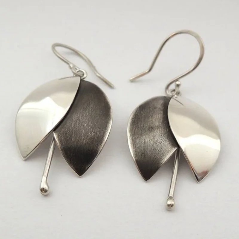 Niche Silvery Color Leaf Shape Drop Hook Earrings For Women Retro Lady Vintage Plant Earring Jewelry Gifts