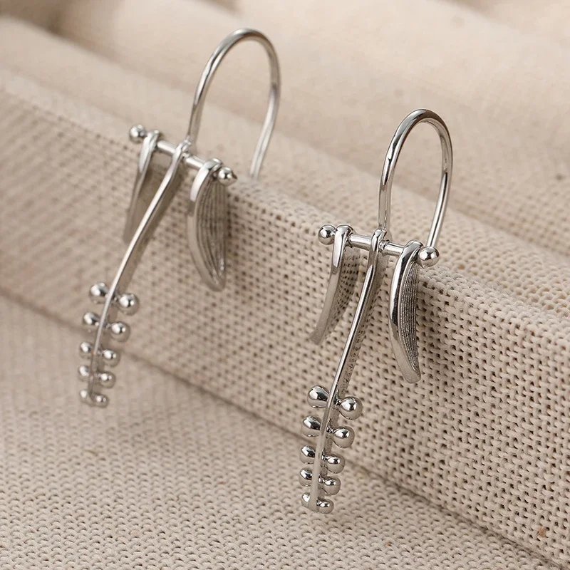 Ethnic Style Silver Plated Metal Leaf Pendant Earrings For Women Vintage Handmade Statement Hook Earring Party Jewelry Gifts
