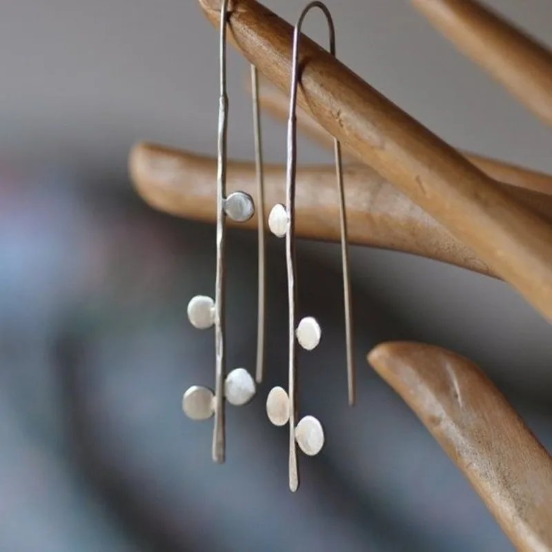 Minimalist Design Silver Plated Tassel Hook Earrings For Women Daily Commuting Versatile Temperament Long Earrings