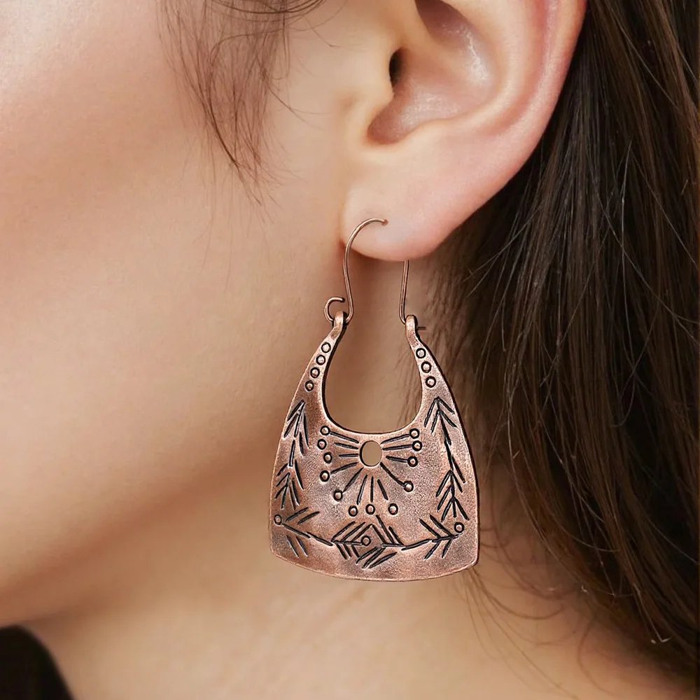 Vintage Ethnic Creative Texture Geometric Hanging Earrings for Women Boho Exquisite Hollow Carved Vacation Earrings Jewelry Vintage Ethnic Creative Texture Geometric Hanging Earrings for Women Boho Exquisite Hollow Carved Vacation Earrings Jewelry