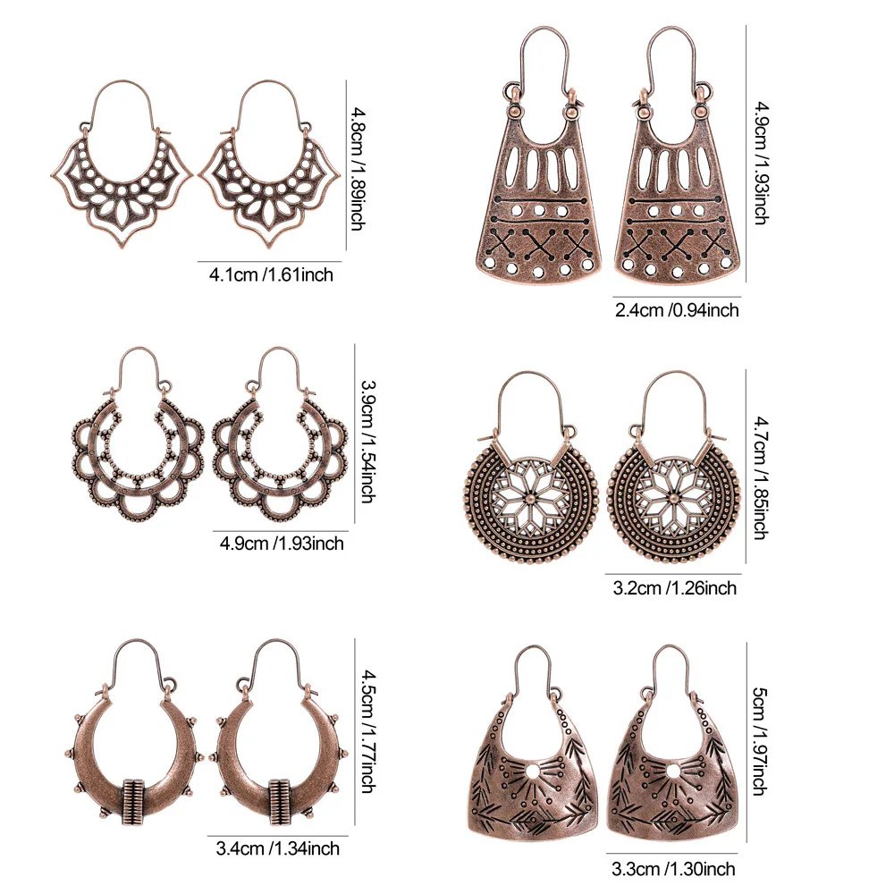 Vintage Ethnic Creative Texture Geometric Hanging Earrings for Women Boho Exquisite Hollow Carved Vacation Earrings Jewelry Vintage Ethnic Creative Texture Geometric Hanging Earrings for Women Boho Exquisite Hollow Carved Vacation Earrings Jewelry