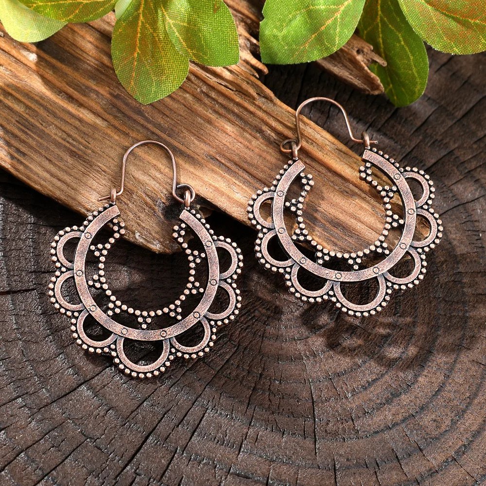 Vintage Ethnic Creative Texture Geometric Hanging Earrings for Women Boho Exquisite Hollow Carved Vacation Earrings Jewelry Vintage Ethnic Creative Texture Geometric Hanging Earrings for Women Boho Exquisite Hollow Carved Vacation Earrings Jewelry