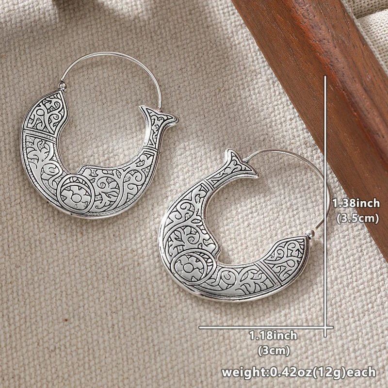 Vintage Bohemian Carved Dangle Earrings For Women Ethnic Style Gold/Silver Plated Metal Earrings Party Vacation Jewelry
