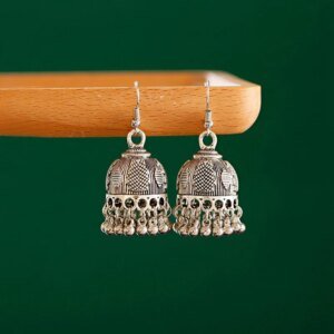 Ethnic Retro Silver Color Flower Alloy Tassel Dangle Earrings For Women's Indian Jhumka Earrings
