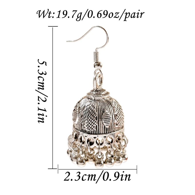 Ethnic Retro Silver Color Flower Alloy Tassel Dangle Earrings For Women's Indian Jhumka Earrings Turkey Bijoux