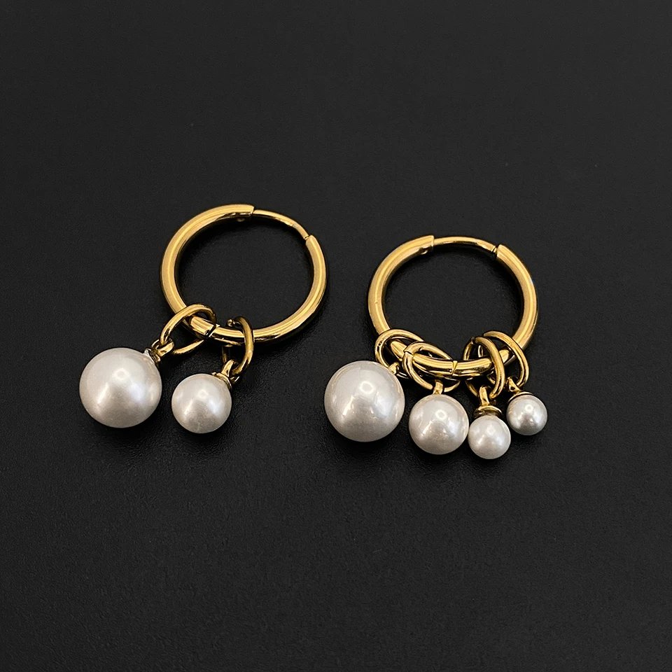 eManco Stainless Steel Imitation Pearl Pearl Hoop Earrings Minimalist Style with Graduated Pearl Ideal Commute Jewelry