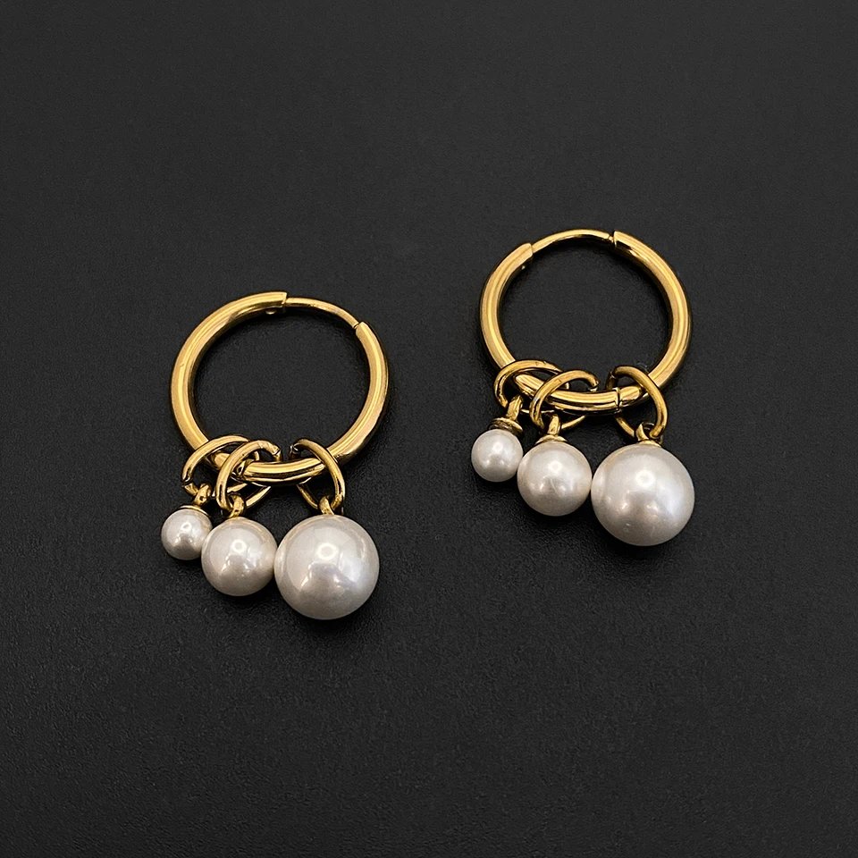 eManco Stainless Steel Imitation Pearl Pearl Hoop Earrings Minimalist Style with Graduated Pearl Ideal Commute Jewelry