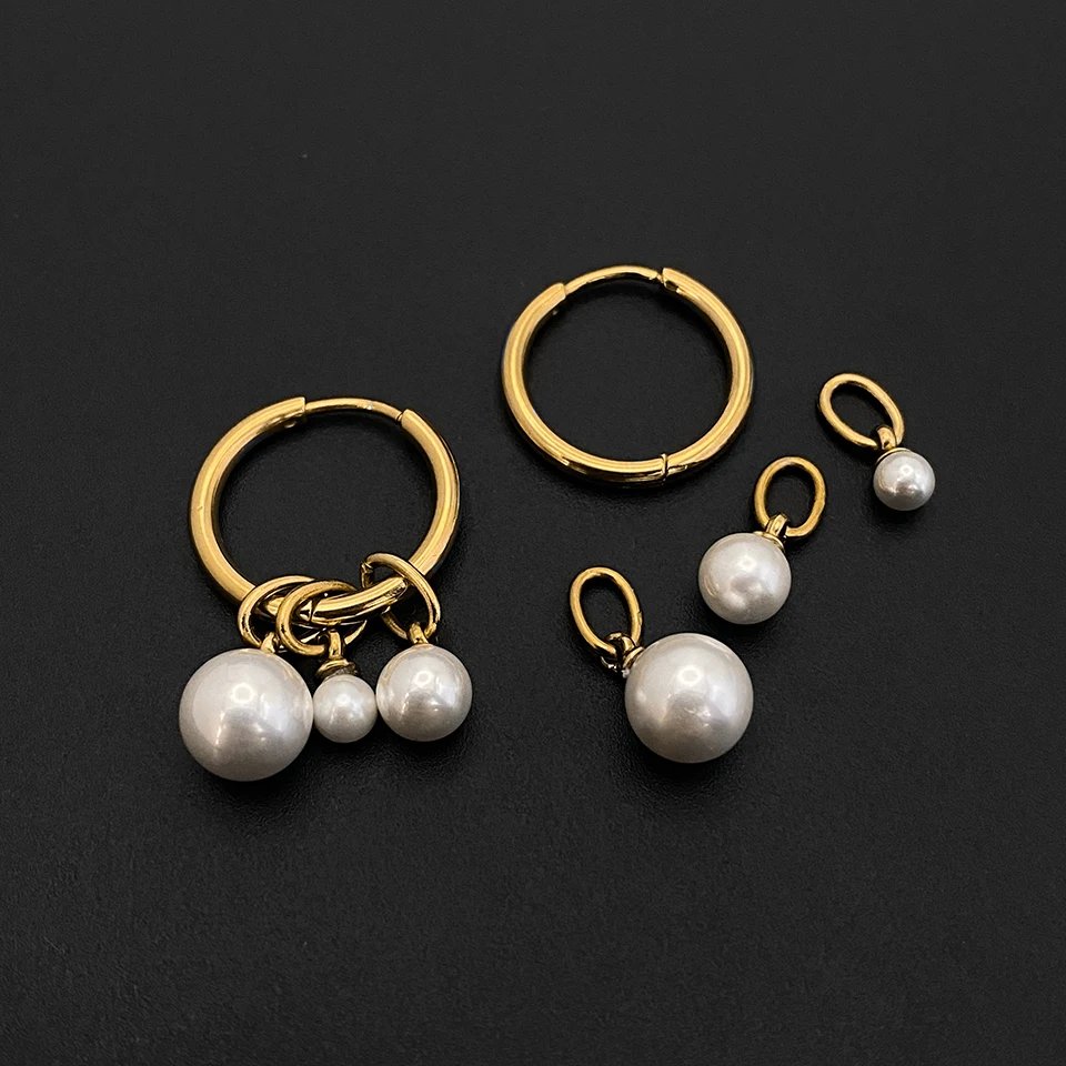 eManco Stainless Steel Imitation Pearl Pearl Hoop Earrings Minimalist Style with Graduated Pearl Ideal Commute Jewelry