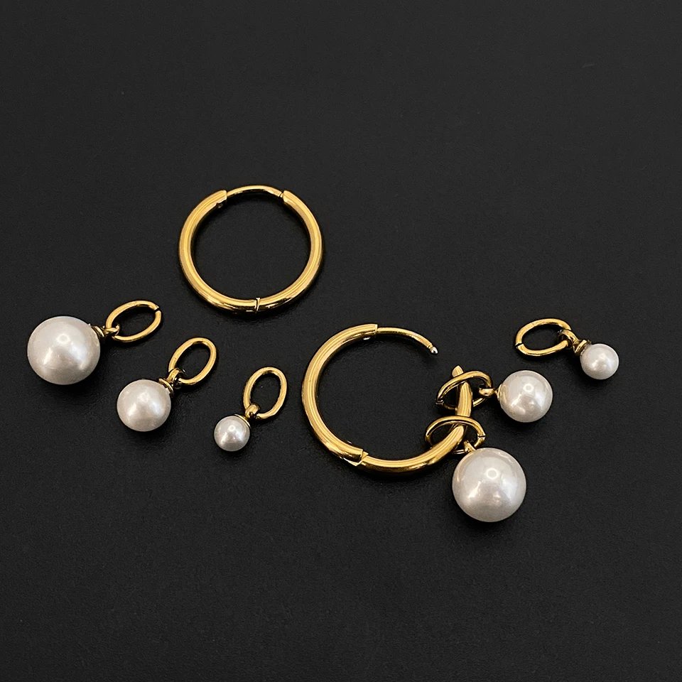 eManco Stainless Steel Imitation Pearl Pearl Hoop Earrings Minimalist Style with Graduated Pearl Ideal Commute Jewelry