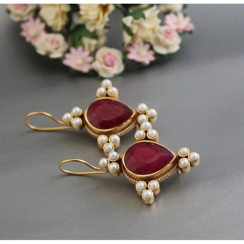 1pair Elegant Retro Green Color Geometric Imitation Pearl Pendant Earrings for Women's Exquisite Party Wedding Jewelry Gift