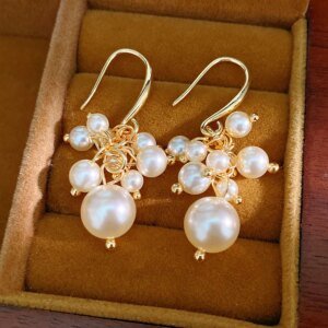 Imitation Pearl Bead Dangle Earrings for Women French Elegant Grape Shape Cluster Tassel Earring