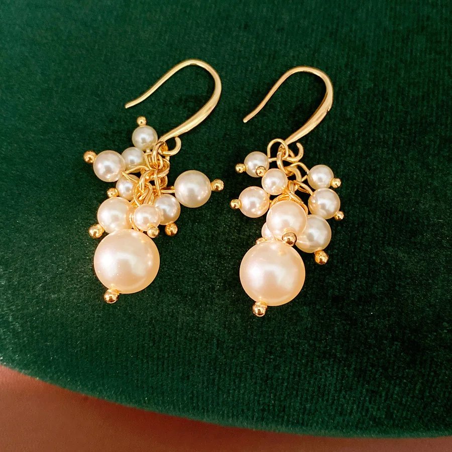 Imitation Pearl Bead Dangle Earrings for Women French Elegant Grape Shape Cluster Tassel Earring - Image 3