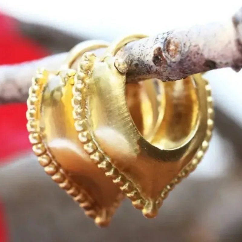 Ethnic Vintage Gold Color Hoops Women's Earrings Carving Heart Party Daily Wear