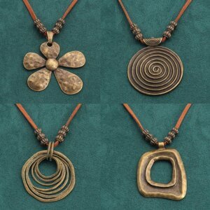 1x Brown Leather Cord Chain Multilayer/Flower Pendant Necklaces for Women Men Vintage Jewelry Boho Long Sweater Necklace Jewelry Pendant