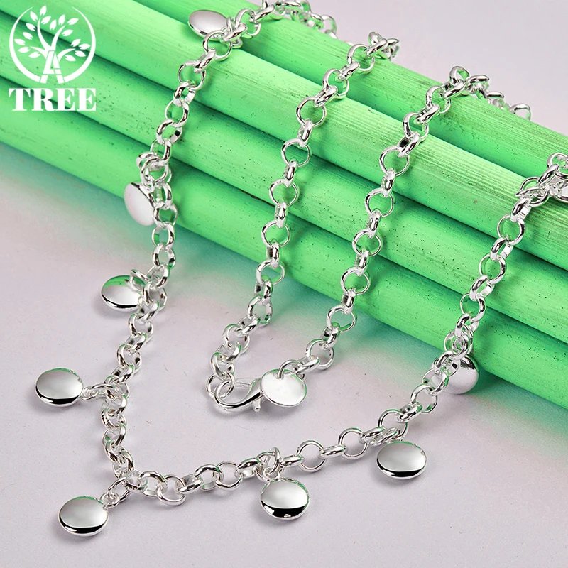18K Gold Christmas Gift 18 Inch Chain Small Round Pendant Necklaces For Woman Party Birthday Wedding Charm Jewelry
