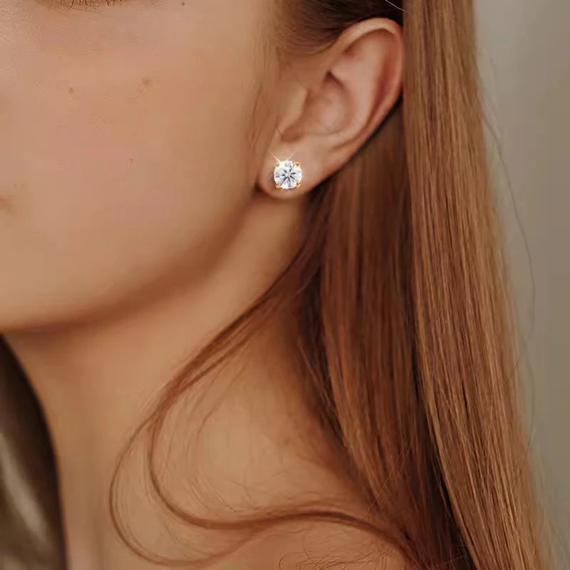 0.3-2CT Moissanite Stud Earrings for Women Sparkling Lab Imitation Diamond Earring Luxury Wedding Jewelry 14K Gold Filled - Image 4