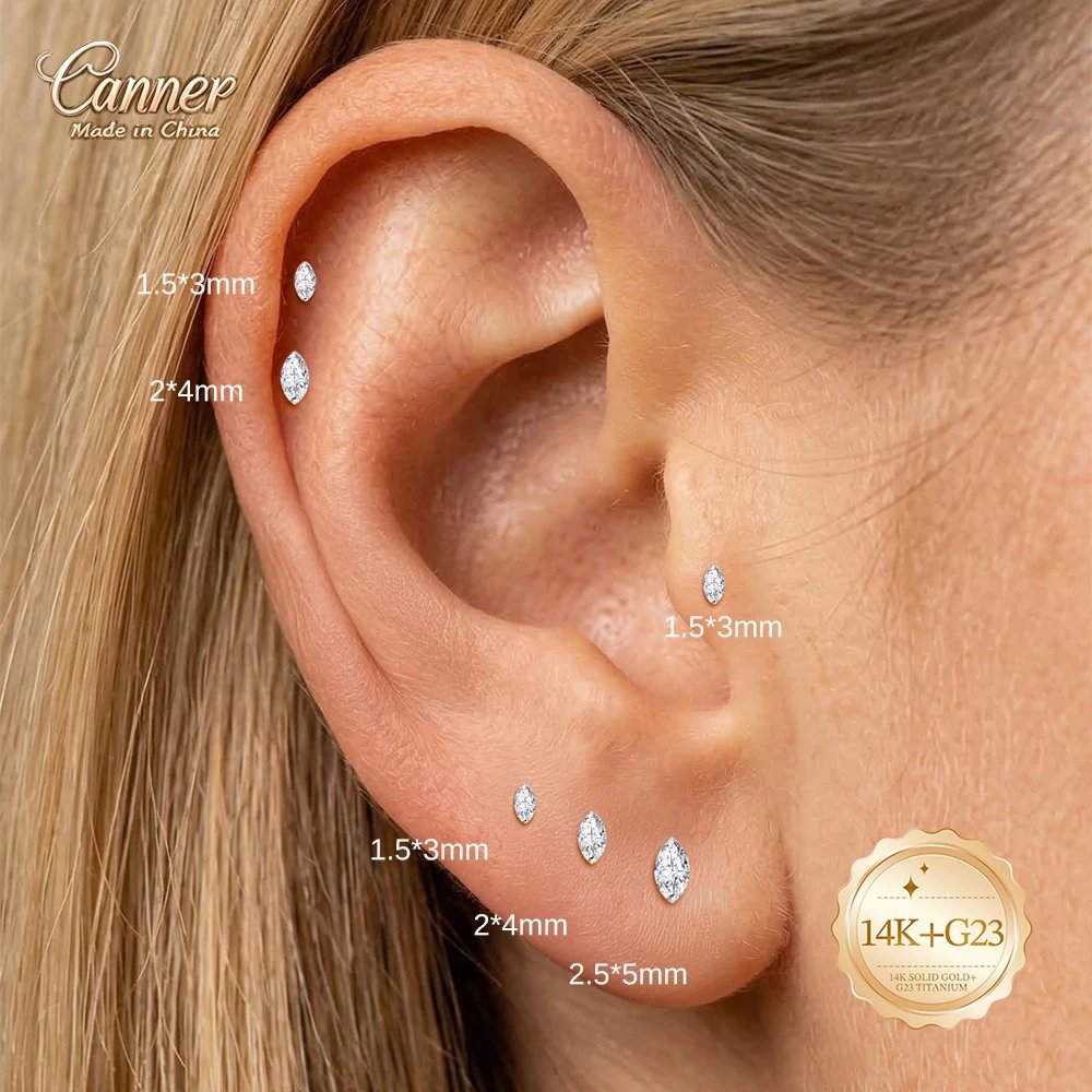 14K Solid Gold G23 Titanium Heart Zircon Cartilage Tragus Helix Piercing Stud Earrings Hypoallergenic Jewelry Gift - Image 4