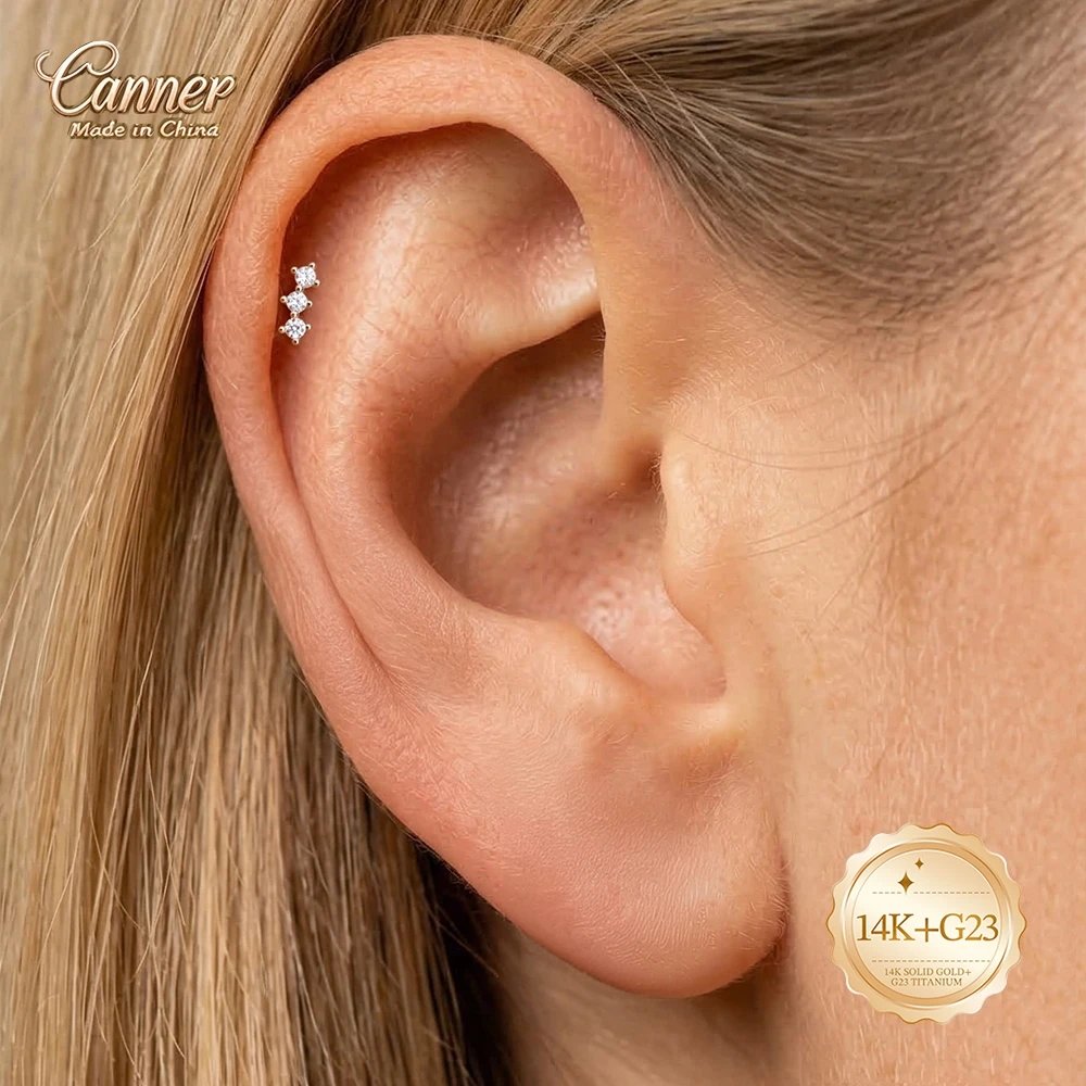 14K Solid Gold G23 Titanium Heart Zircon Cartilage Tragus Helix Piercing Stud Earrings Hypoallergenic Jewelry Gift - Image 6