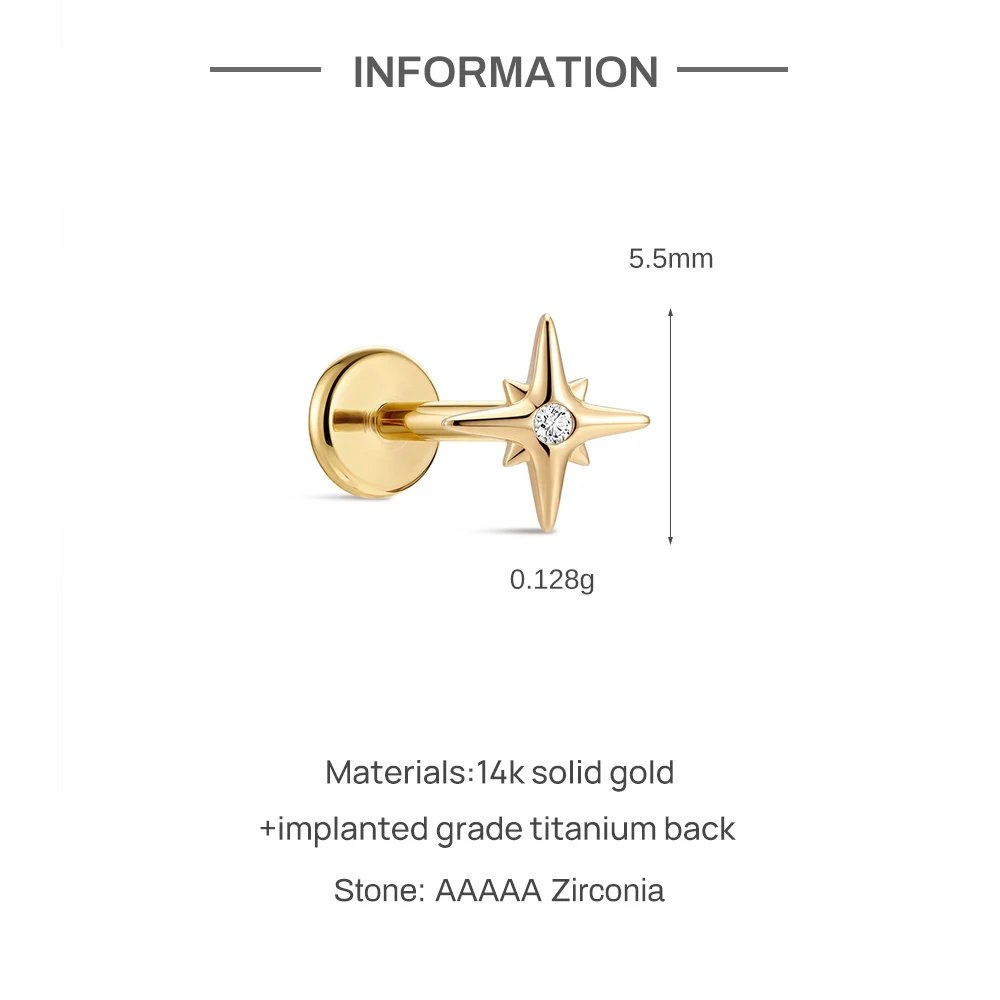 CANNER 14K Solid Gold G23 Titanium Star Heart Zircon Cartilage Tragus Helix Piercing Stud Earrings Hypoallergenic Jewelry Gift CANNER 14K Solid Gold G23 Titanium Star Heart Zircon Cartilage Tragus Helix Piercing Stud Earrings Hypoallergenic Jewelry Gift