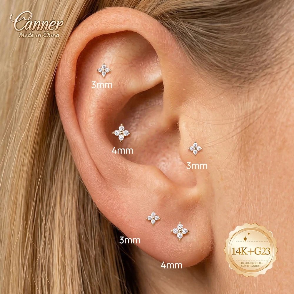 14K Solid Gold G23 Titanium Heart Zircon Cartilage Tragus Helix Piercing Stud Earrings Hypoallergenic Jewelry Gift - Image 3