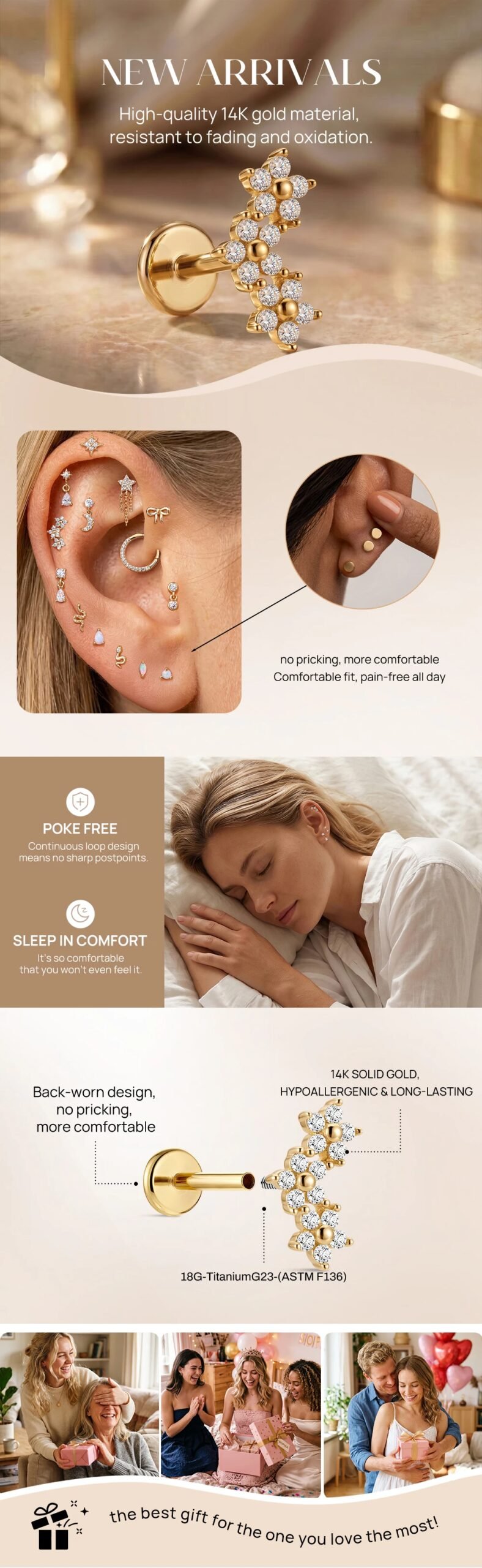 CANNER 14K Solid Gold G23 Titanium Star Heart Zircon Cartilage Tragus Helix Piercing Stud Earrings Hypoallergenic Jewelry Gift CANNER 14K Solid Gold G23 Titanium Star Heart Zircon Cartilage Tragus Helix Piercing Stud Earrings Hypoallergenic Jewelry Gift