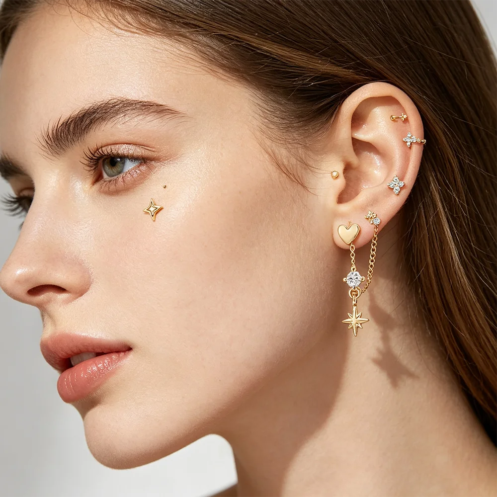 CANNER 14K Solid Gold G23 Titanium Star Heart Zircon Cartilage Tragus Helix Piercing Stud Earrings Hypoallergenic Jewelry Gift CANNER 14K Solid Gold G23 Titanium Star Heart Zircon Cartilage Tragus Helix Piercing Stud Earrings Hypoallergenic Jewelry Gift