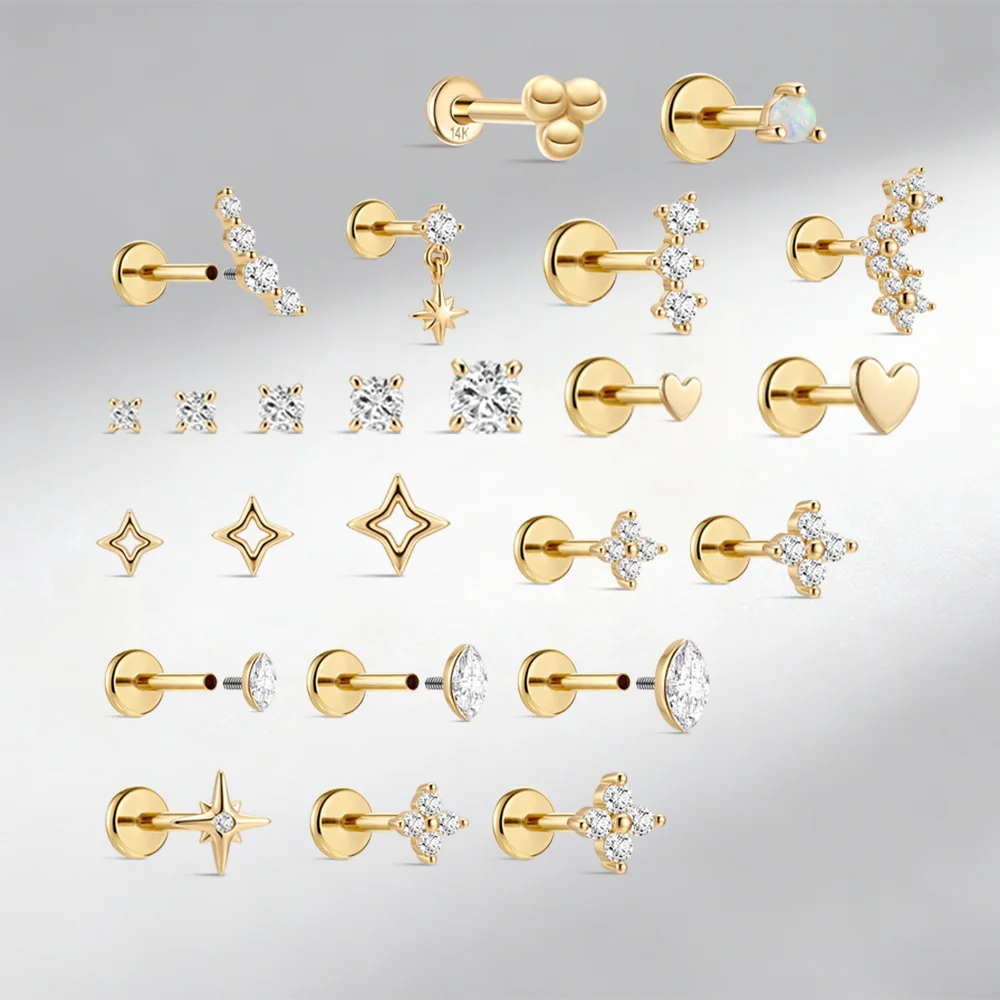 CANNER 14K Solid Gold G23 Titanium Star Heart Zircon Cartilage Tragus Helix Piercing Stud Earrings Hypoallergenic Jewelry Gift CANNER 14K Solid Gold G23 Titanium Star Heart Zircon Cartilage Tragus Helix Piercing Stud Earrings Hypoallergenic Jewelry Gift