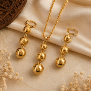 Bead Pendant Necklaces & Earrings Sets for Women Teenage Round Ball Jewelry Party Gifts
