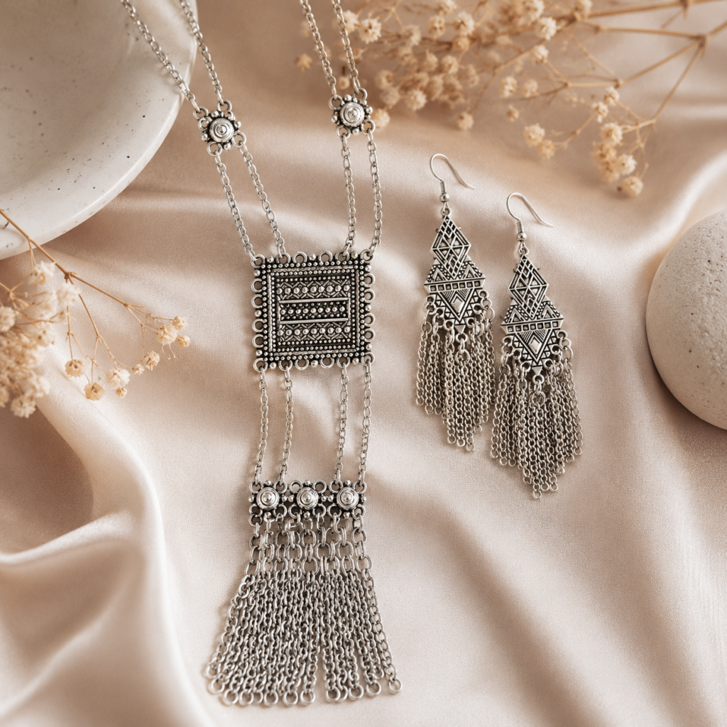 Ethnic Boho Vintage Ethnic Style Jewelry Antique Silver Long Chain Dangle Earrings Geometric Statement Daily Wear Work Vacation