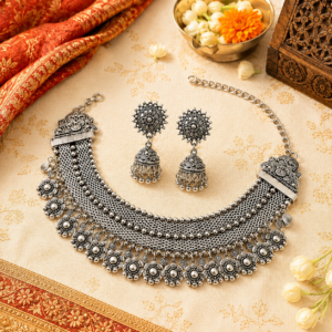 Ethnic Choker Necklace Earrings for Women Vintage Statement Jewelry Sets