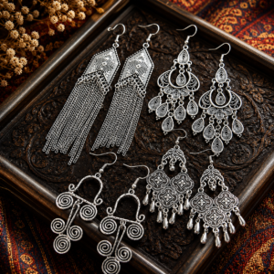 Ethnic Vintage Silver Drop Earrings for Women Creative Geometric Tassel Earrings Female Vacation Jewelry