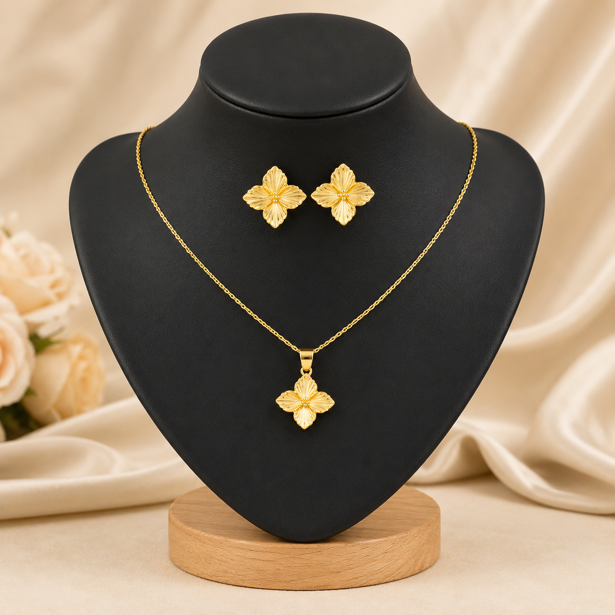 14 k gold layered Clover Pendant Necklace Earrings for Women Fine Alloy Jewelry Set for Wedding Party Gifts - Image 6