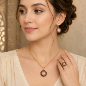 14k Rose Gold plated High Quality Ethnic Vintage Women Jewelry Sets Shiny Natural Zircon Pendant Necklace Ring Earrings Jewelry