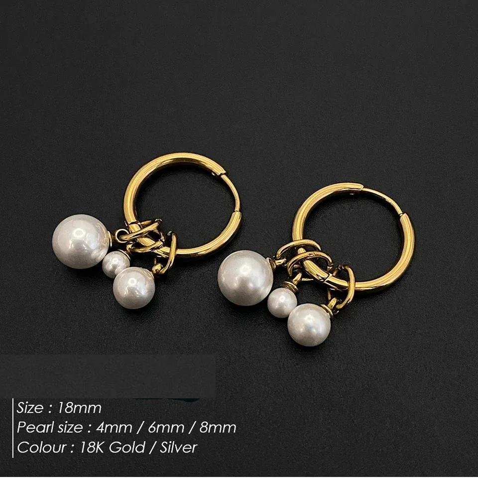 eManco Stainless Steel Imitation Pearl Pearl Hoop Earrings Minimalist Style with Graduated Pearl Ideal Commute Jewelry