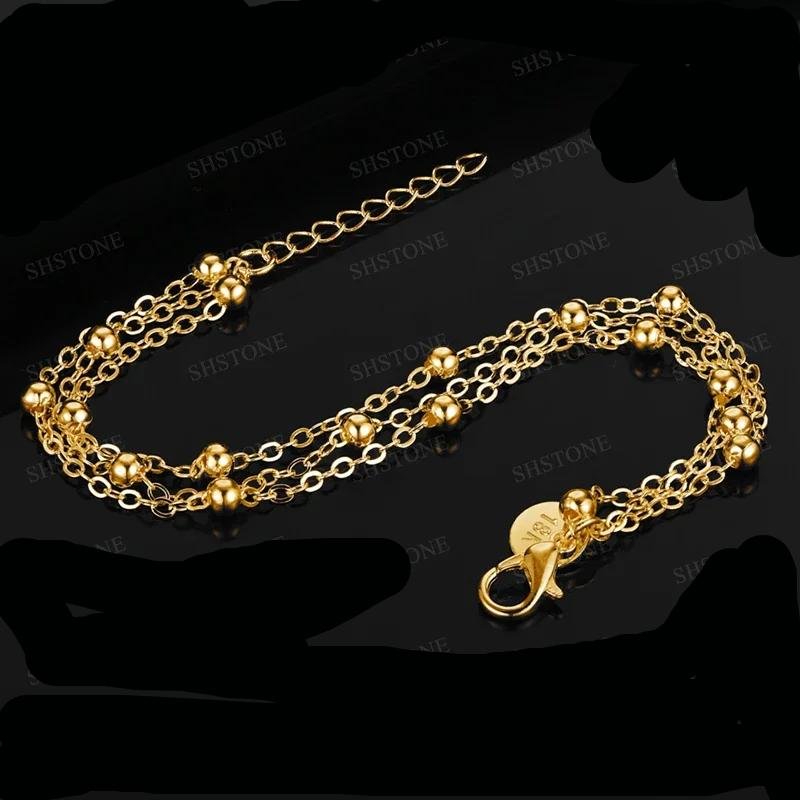 Wholesale High Quality 18K Gold Beads Bracelets Chain For Women Fashion Party Wedding Lovely Jewelry Luxury Gifts