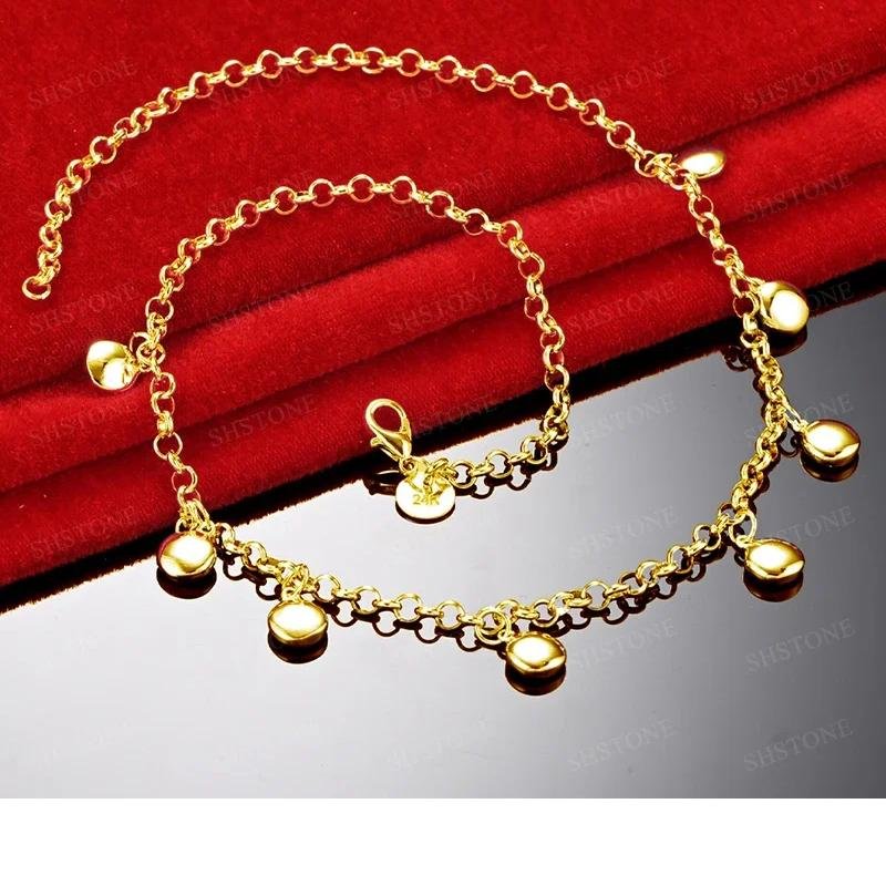 18K Gold Christmas Gift 18 Inch Chain Small Round Pendant Necklaces For Woman Party Birthday Wedding Charm Jewelry