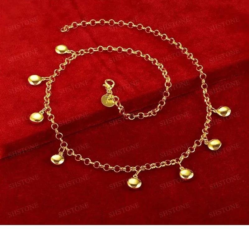 18K Gold Christmas Gift 18 Inch Chain Small Round Pendant Necklaces For Woman Party Birthday Wedding Charm Jewelry