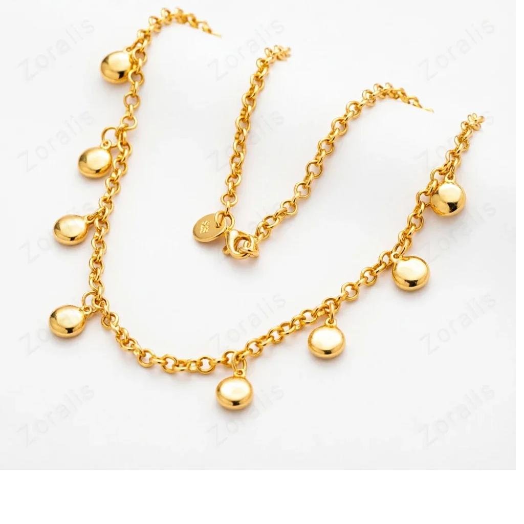 18K Gold Christmas Gift 18 Inch Chain Small Round Pendant Necklaces For Woman Party Birthday Wedding Charm Jewelry