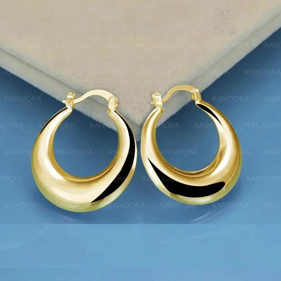 18K Gold Plated 30mm Round Water Drop Hoop Earrings For Women Fashion Classic Jewelry Engagement Wedding Accessories 18K Gold Plated 30mm Round Water Drop Hoop Earrings For Women Fashion Classic Jewelry Engagement Wedding Accessories