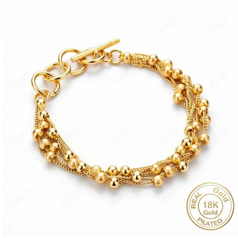 925 Sterling Silver 18K Gold Plated 8-inch Delicate Beaded Bracelet for Women, Fashionable Wedding Party Accessories 925 Sterling Silver 18K Gold Plated 8-inch Delicate Beaded Bracelet for Women, Fashionable Wedding Party Accessories